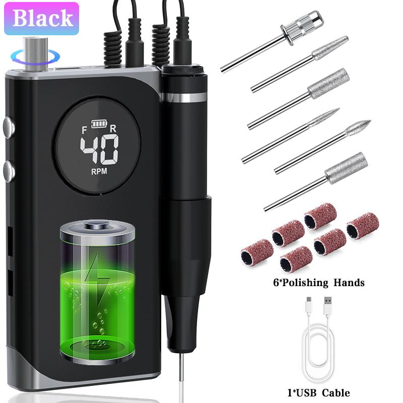 Электрическая дрель для ногтей, 40000 об/мин, маникюрная машина для резки УФ-лака, геля, перезаряжаемая портативная электрическая пилочка для ногтей, инструменты