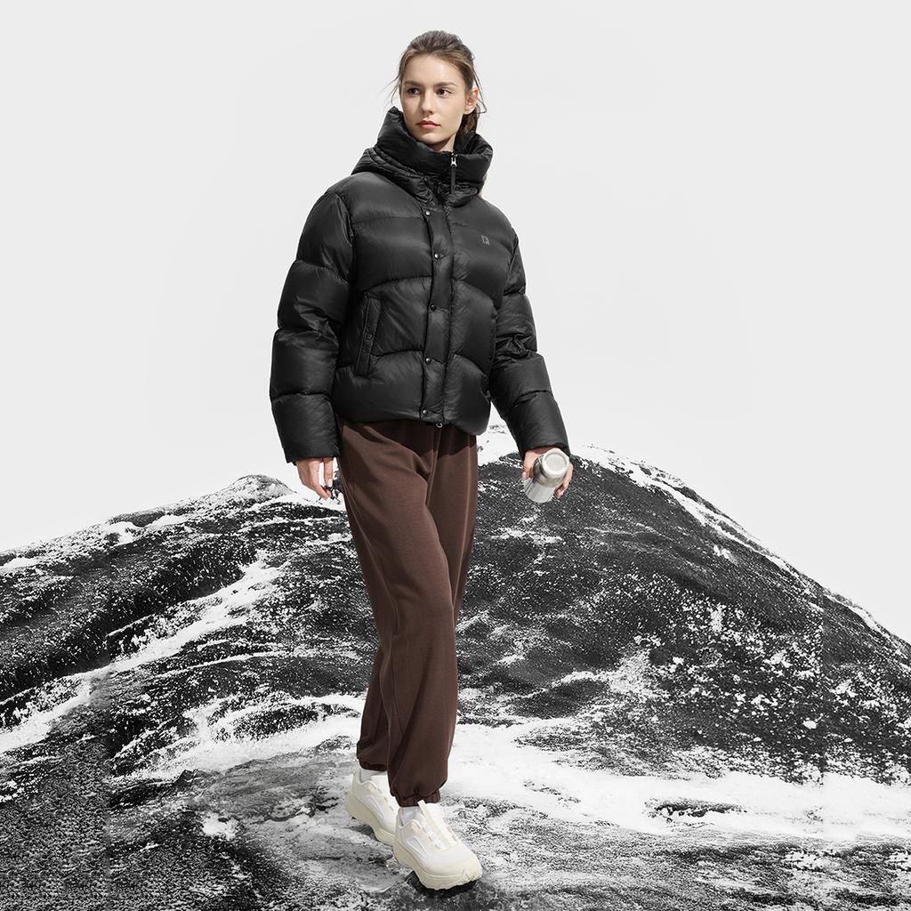 Fila Fitness Simple Solid Color Fashion Retro Classic Versatile Loose Casual Comfortable Warm Hooded Down Jacket Women Outerwear A51W541903FBK