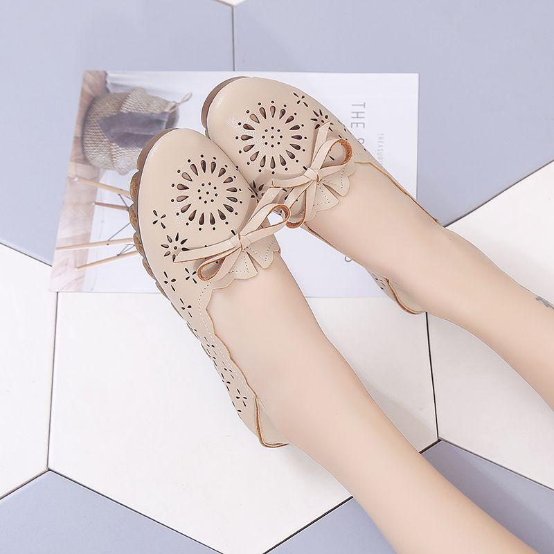 Summer Flat-bottomed Hollowed-out Single Shoes Women's Lefu Shoes Versatile Hole Shoes Korean Bow Decorative Casual Shoes