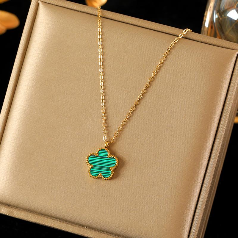Stainless Steel Gold Color 5-Leaf Flower Necklace for Women Fashion New Party Gift Clover Neck Chain Jewelry Collar