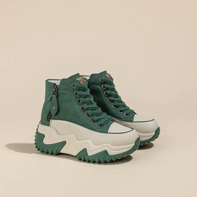 Женская обувь на платформе, кроссовки-хайтопы в стиле «папины кроссовки», 2025 новинка весна-осень, универсальные маленькие белые туфли на платформе, увеличивающие рост, британские ботинки Мартин