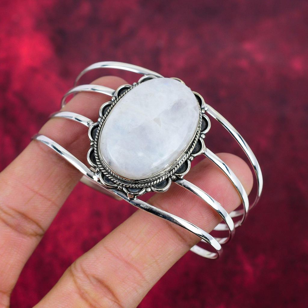 Браслет с радужным лунным камнем, ювелирные изделия из драгоценных камней, браслет из чистого серебра 925 пробы, красивый ювелирный браслет ручной работы