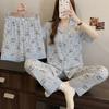 Womens Cloud Cotton Pajama Set Short Sleeve Bow Loose Loungewear 3pcs