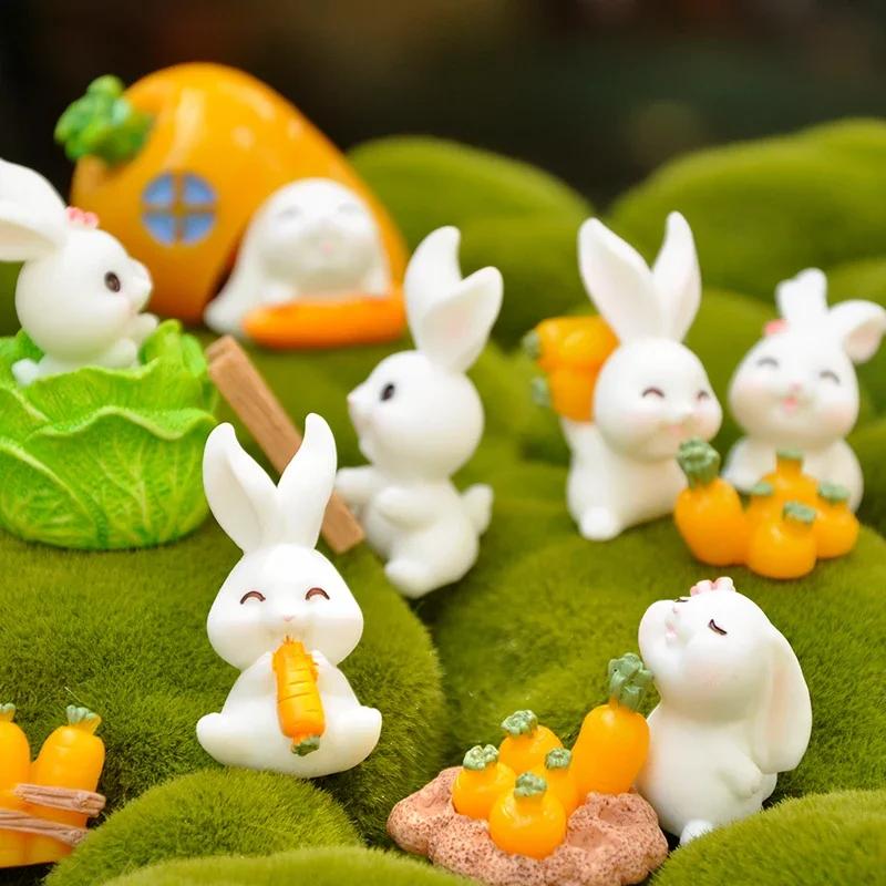 Cute Rabbit Bunny Ornament Resin Home Mini Bunny Miniature Figurines Miniature Landscape Decoration Home Easter Decoration