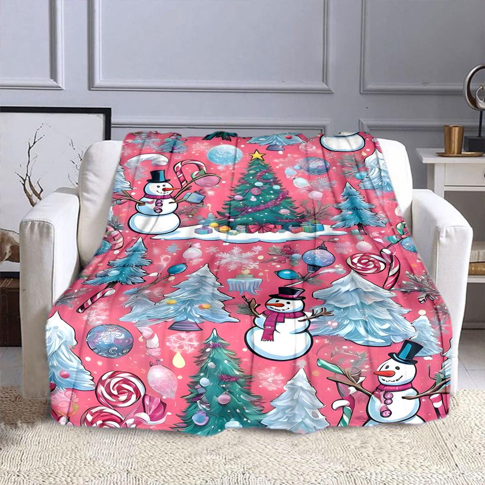 Snowmen and Christmas Trees Pattern Patterned flannel blanket perfect for the bedroom living room, sofa, or a little nap