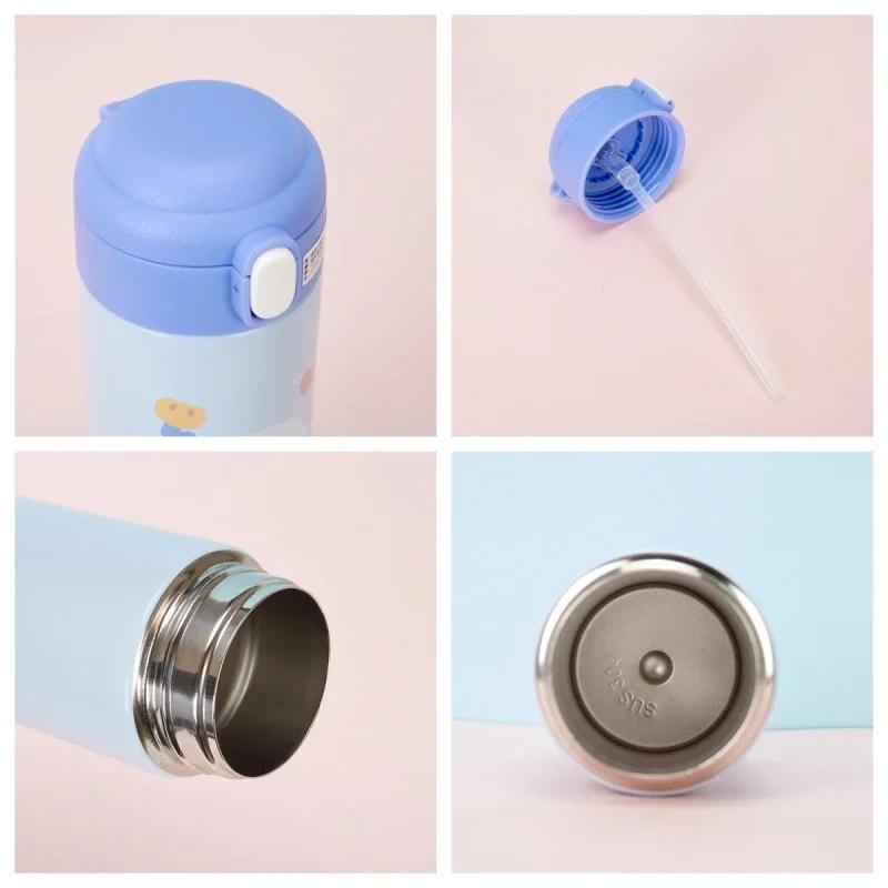380ML Thermos Vacuum Flask Cute Cartoon 304 Stainless Steel Thermal Water Bottle Insulated Straw Cups Tumbler Drinkware