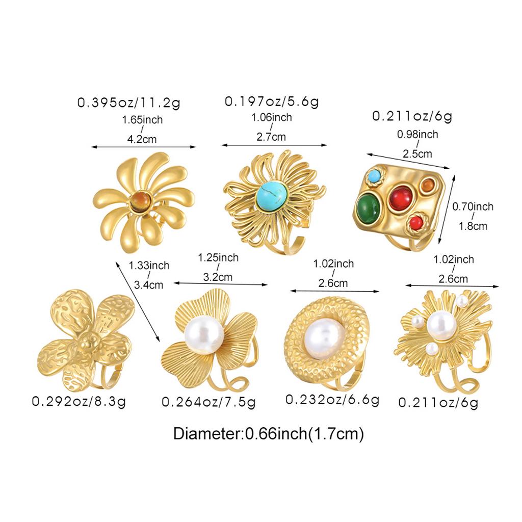 Модное преувеличение универсальное искусственное жемчужное кольцо из нержавеющей стали с цветком для женщин