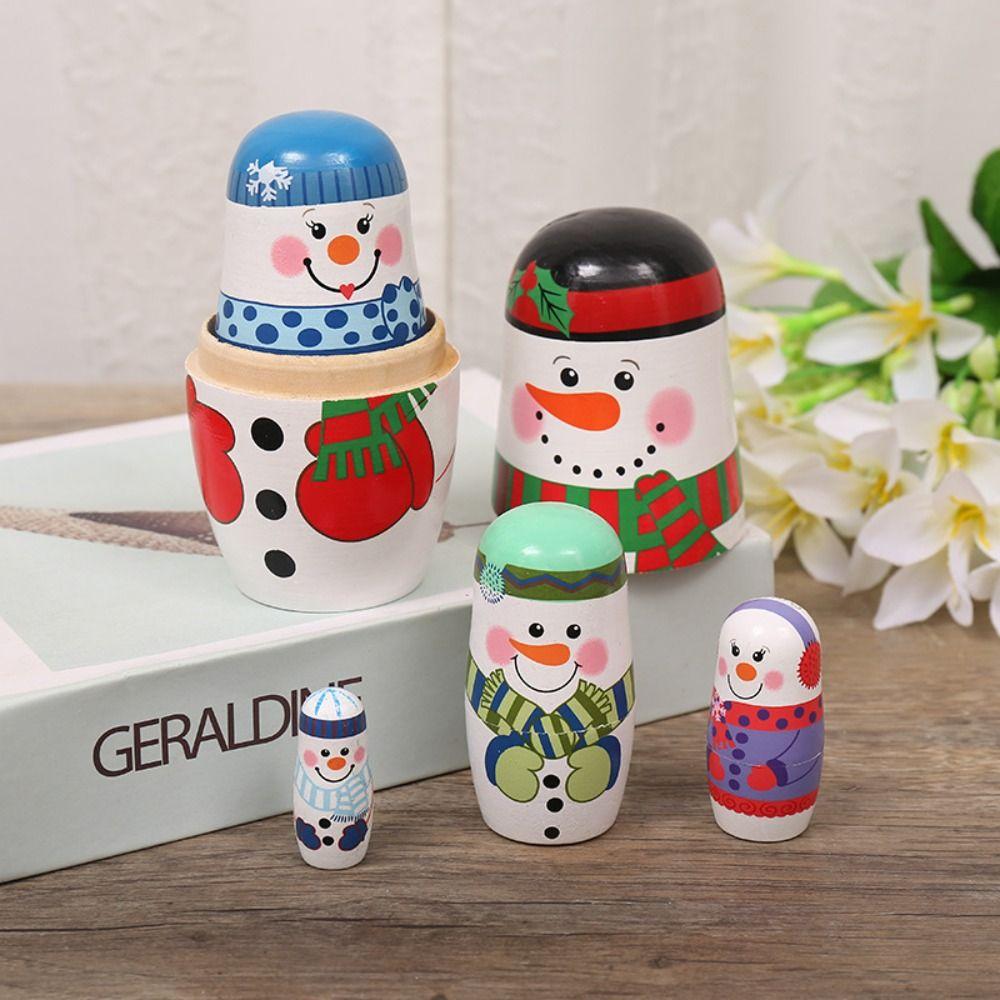 Wood Xmas Matryoshka Doll Smooth Christmas Nesting Dolls Cute Snowman Russian Doll Christmas