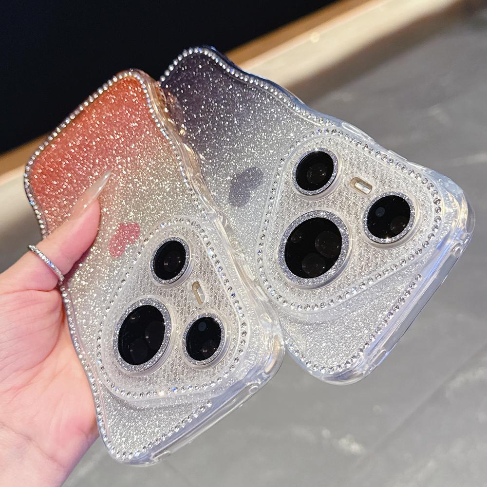 KEYSION Градиентный волнистый чехол для телефона с сердечком для Huawei Pura 70 80 Pro 80 70 Ultra, блестящий, с драгоценными камнями, протектор объектива, противоударный чехол