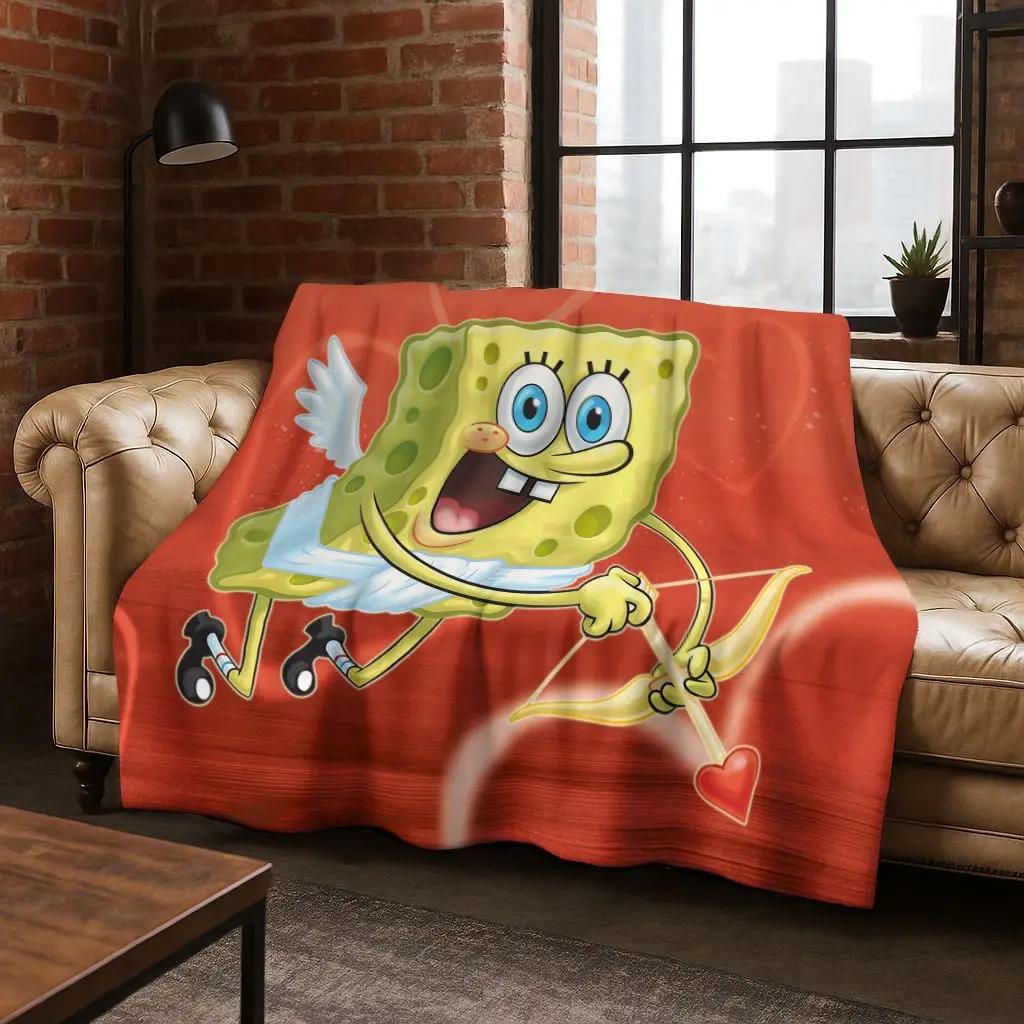 Cartoon S-SpongeBob SquarePants Patrick Star Flannel Blanket Soft Throw Blanket for Bed Bedroom Living Room Travel Picnic Gift