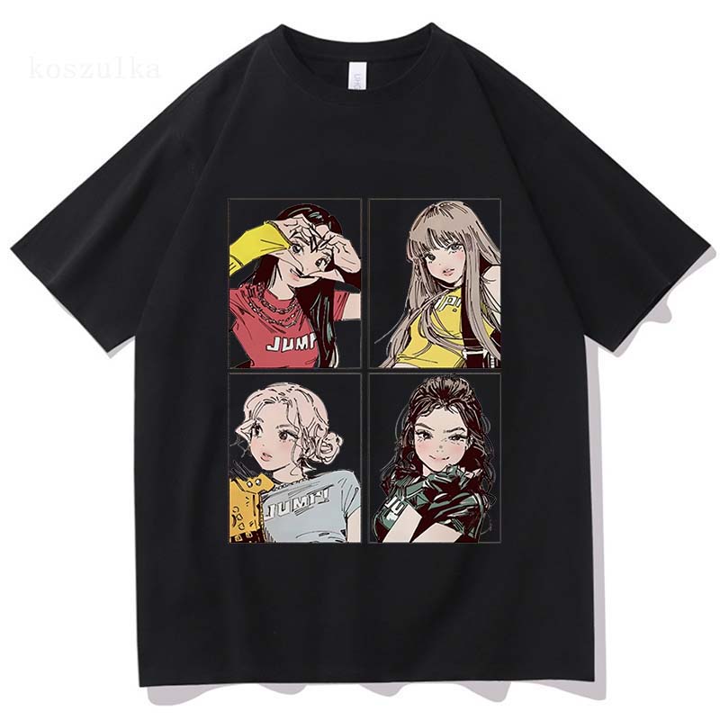 2025 Kpop BP Jump Tshirts Pink Girls Band Clothing Adorable Anime Graphic T Shirts Summer High Quality Cotton Comfortable Tops