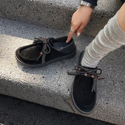 3.5СМ Европейские товары популярные крутые красивые повседневные одинарные туфли нишевая мода универсальные круглый носок плоская подошва удобные лоферы на шнуровке