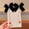 Pearl Chain Bow Tassel Hairpin Hair Side Clip Ribbon Bow Barrettes Bowknot Hair Clip  New Year