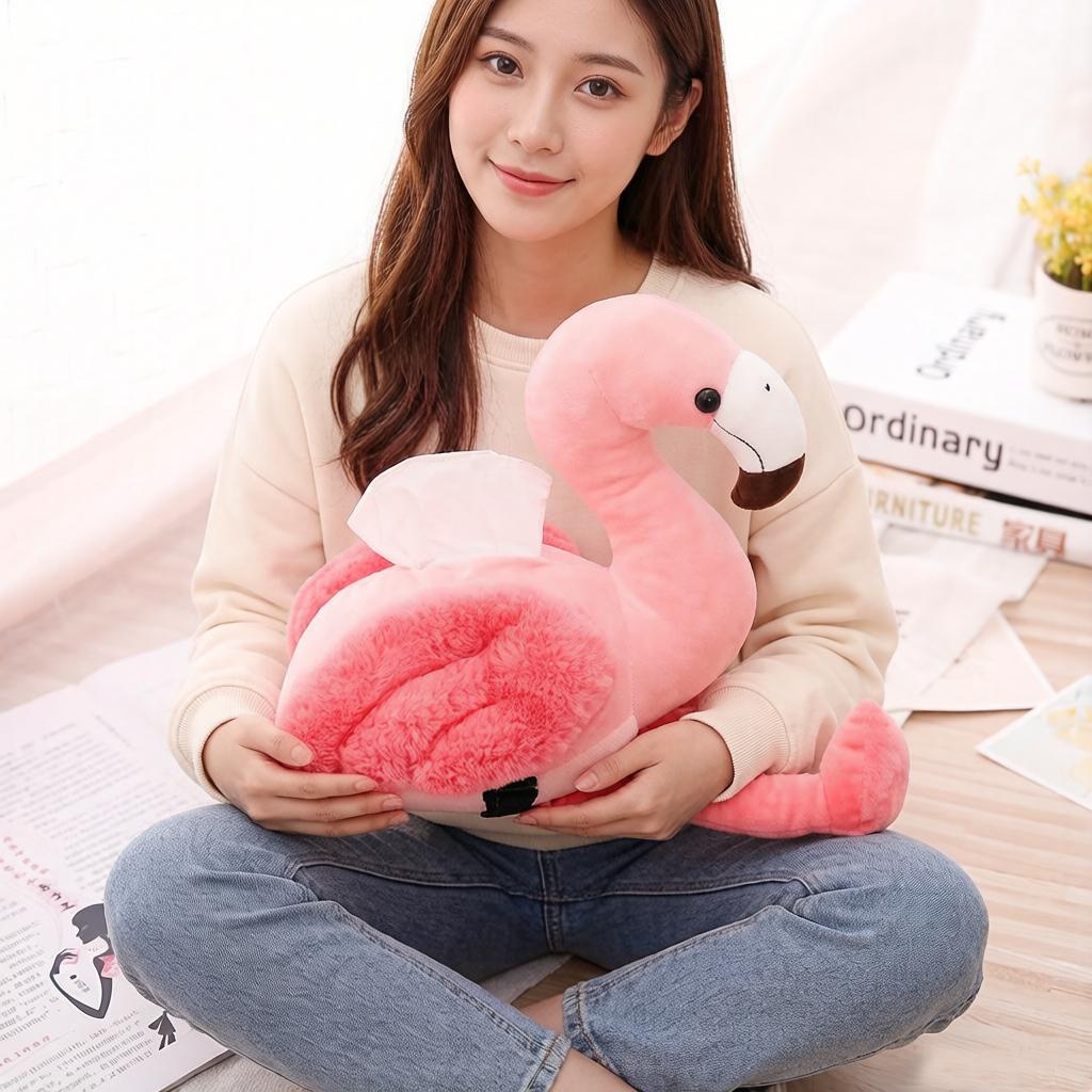 Pink Flamingo Plush Tissue Box Holder Car Usage Stuffed Cartoon Animal Plushie Decoration Gift