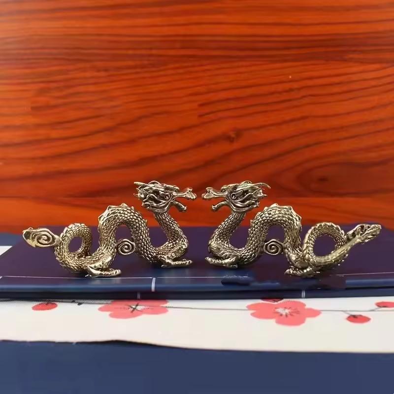 Статуэтка Дракона Китайского Зодиака из цельной латуни - Настольное украшение для дома и офиса, Ретро-поделки Фэн-шуй и Подарки на Новый год