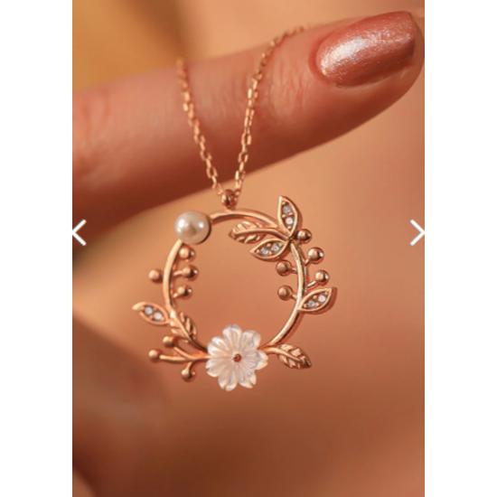 925 Sterling Silver Pearl And Pearl Magnolia Flower Necklace
