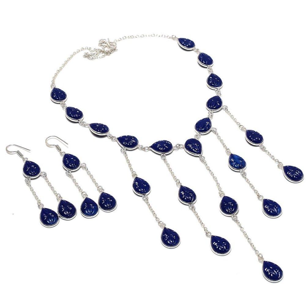 Синий Оникс Драгоценный Камень Ручной Работы 925 Пробы Стерлинговое Серебро Ювелирные Изделия Набор Ювелирных Изделий R5a95