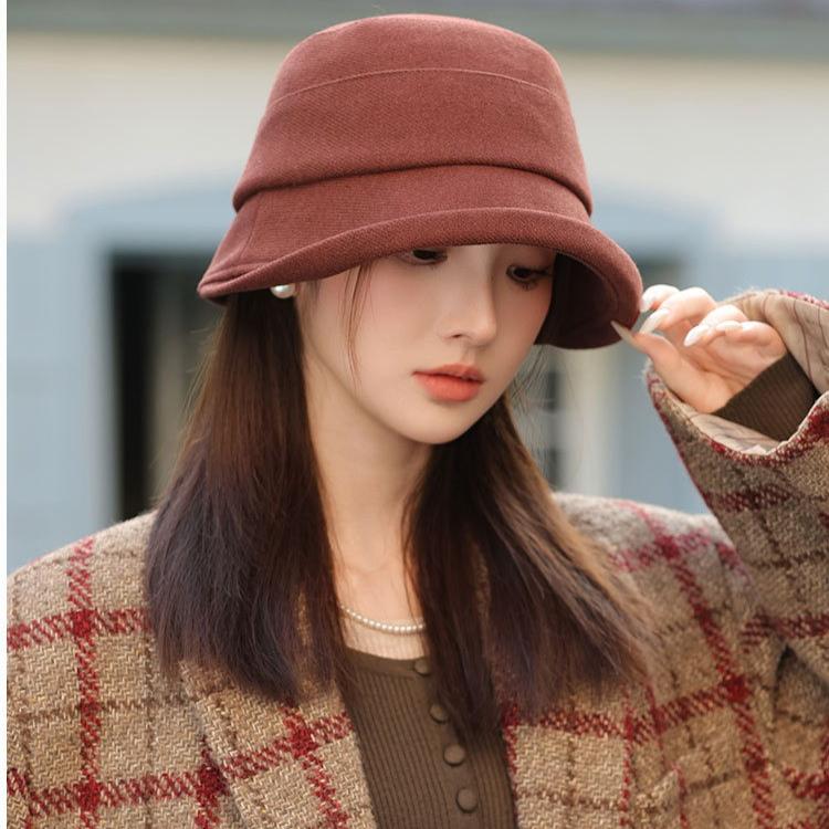 Autumn and Winter New Woolen Bucket Hat Women's Warm Ear Protector Basin Hat Elegant Fashion Bucket Hat