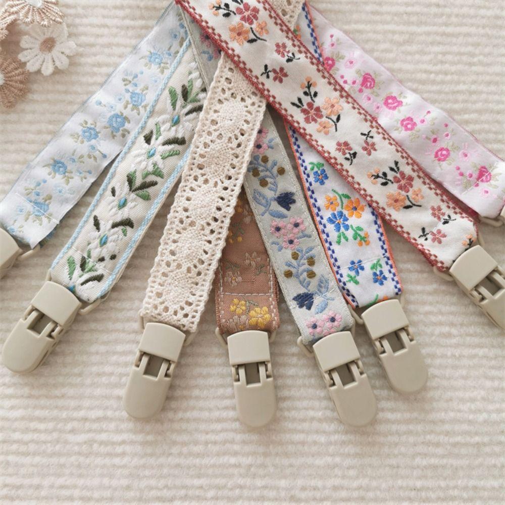 Ethnic Style Soother Holder Floral Nipple Holder Clips Colorful Baby Cloth Pacifier Chain  Baby