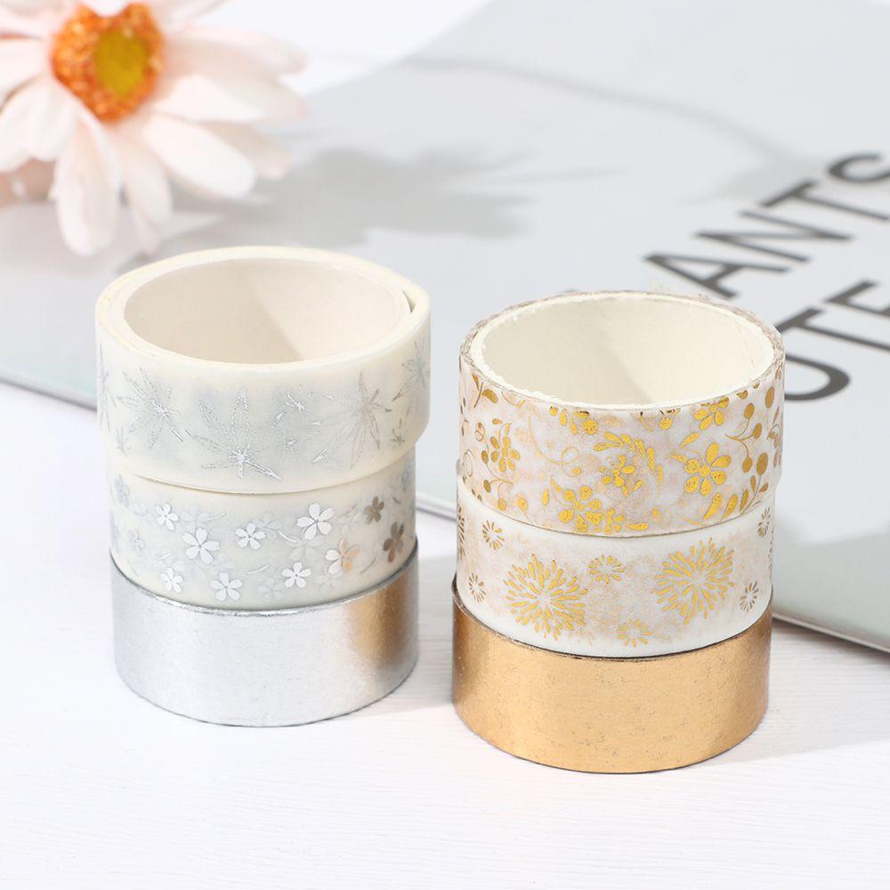 6Rolls/Set DIY Diary Gold Foil Bronzing Washi Tape Flower Plant Masking Tape Decorative Sticker