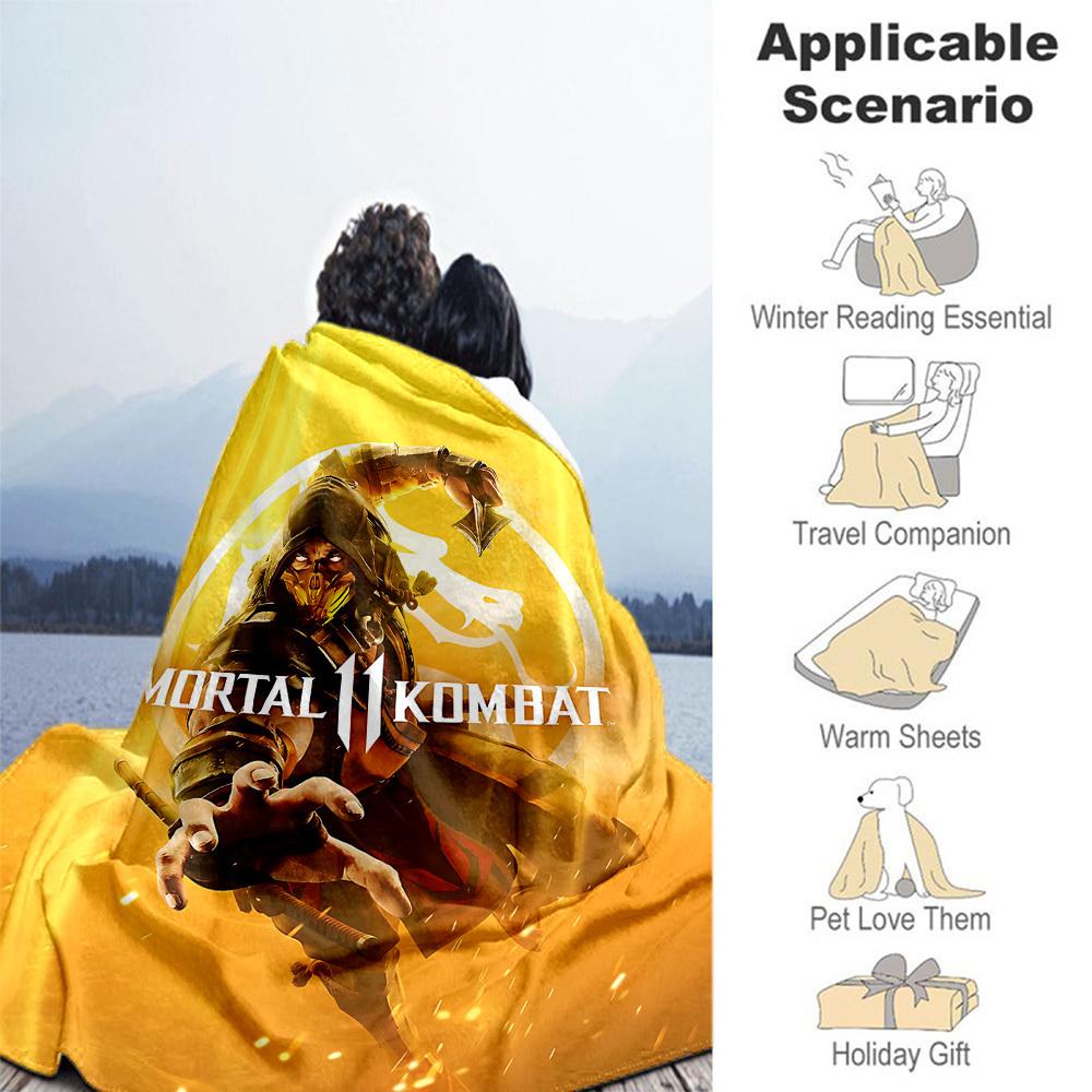 1 шт. Mortal Kombat, Скорпион, Наружное одеяло, Легкий фланель, Мягкое и теплое, Всесезонное, Для улицы, Кемпинга, Гостиной, Офиса, L1106025