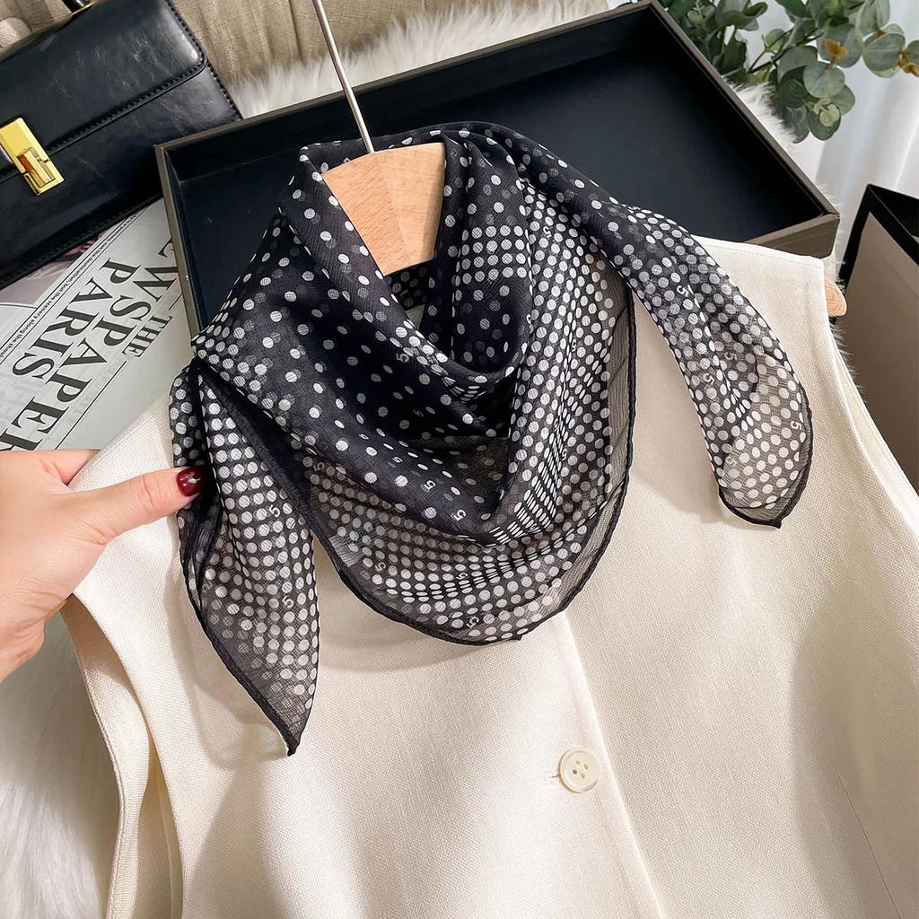 1Pc Luxury Bandana Neckerchief Bow Tie Print Square Scarf Women Spring/Summer Soft Satin Scarf Hijab For Travel Beach