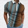Men's Shirt Polo Casual Zip Short Sleeve Fashion Casual Zipper Summer Spring Regular Fit 3D Stripe Print Shirt
