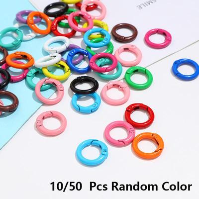 10/50 шт. разноцветные металлические кольца с пружинной застежкой, открывающиеся круглые карабины, брелки, зажимы для самодельных ювелирных изделий, пряжки, аксессуары для сумок