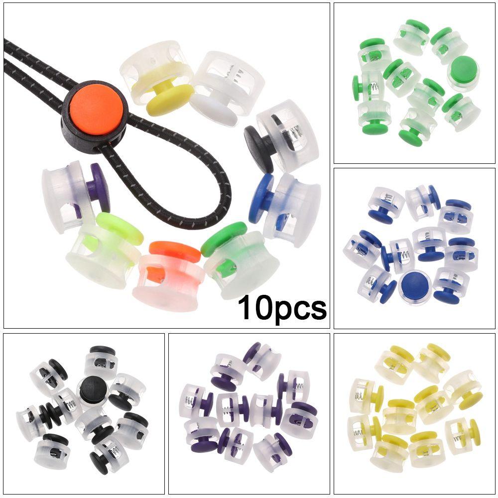 10pcs Multi-colors 7mm Hole Double Holes Apparel Shoelace Cord Lock Bean Toggle Clip Plastic Stopper