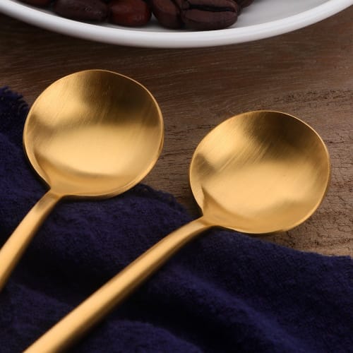 Bisda Portuguese-Style Coffee and Tea Spoon Set, Gold, 18/8 Stainless Steel, Set of 6, Cute Gift