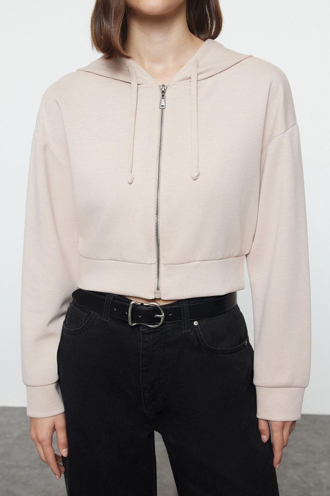 Женская модная стильная толстовка с каменным воротником на молнии, мягкая на ощупь укороченная короткая трикотажная толстовка обычного кроя