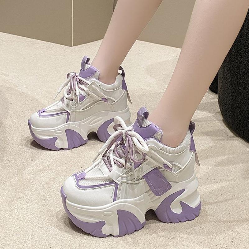 Весенне-осенние женские массивные кроссовки, кожаная повседневная обувь на скрытом каблуке 10 см, женская спортивная обувь на высокой платформе с кристаллами, женская спортивная обувь для папы