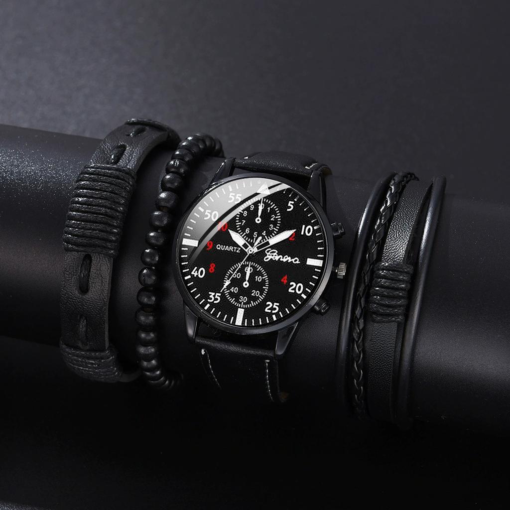 4pcs Men Watches Bracelet Set Luxury Fashion Design Man's Quartz Wristwatch Best Male Gift Clock