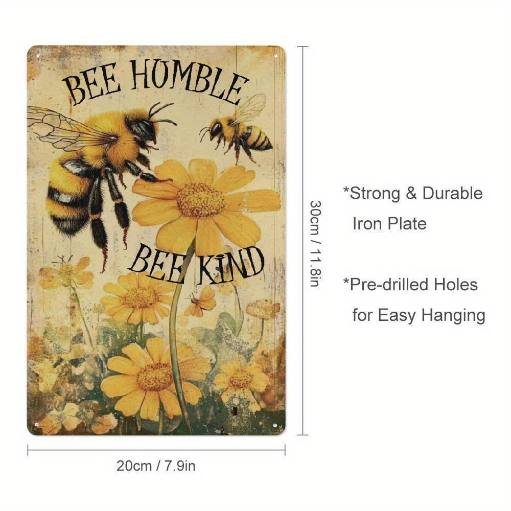Vintage Bee Humble Bee Kind Metal Tin Sign Bee Flower Wall Art Rustic Decor for Garage Kitchen Cafe Bar Living Room