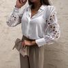 Splicing Design Long Sleeve Lapel Collar Shirt Tops Single Breasted Loose Fit Solid Color Shirt