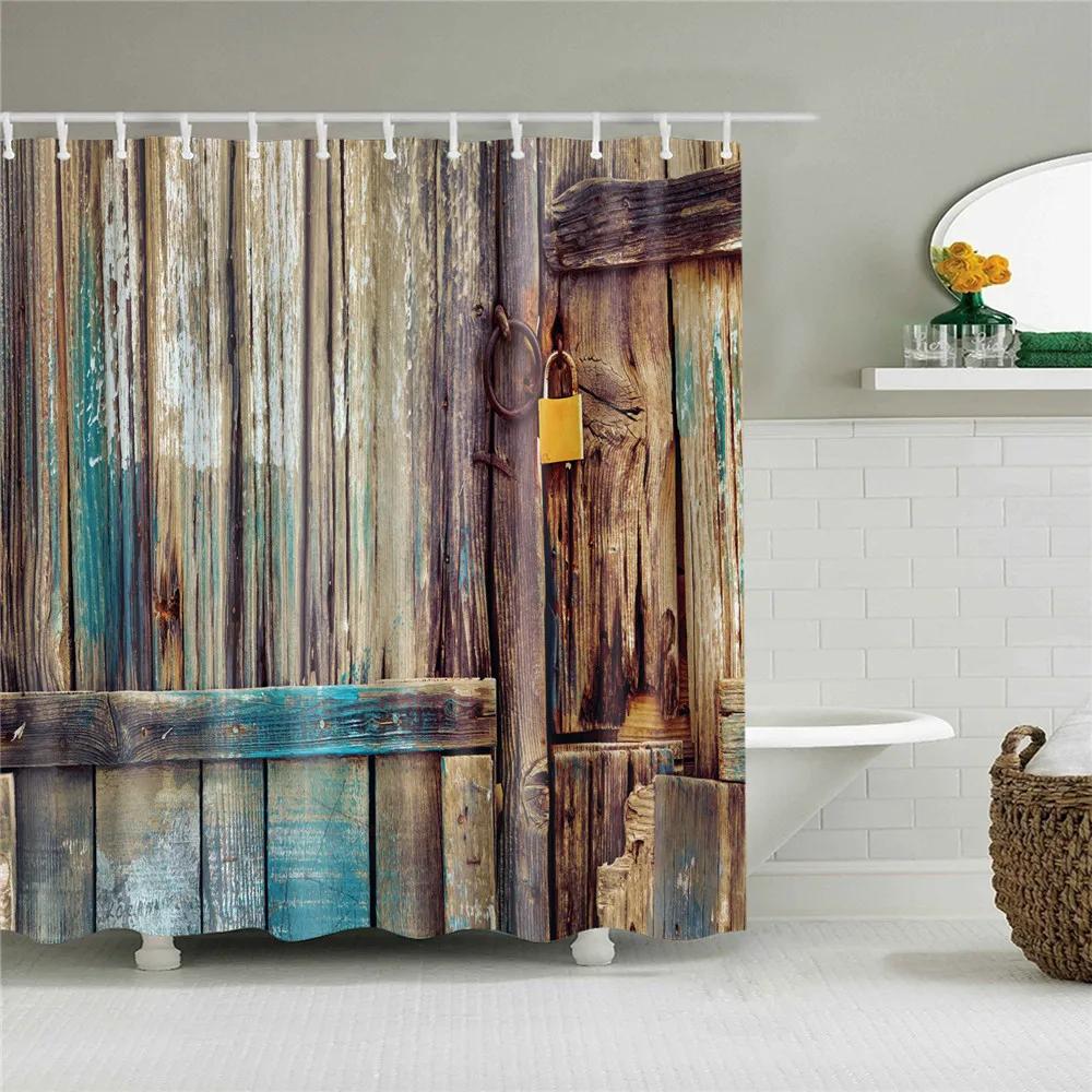 Retro Artistic Flag Shower Curtain Rustic Country Barn Door Pattern Bath Curtains Bathroom Curtains for Bathtub Home Art Decor