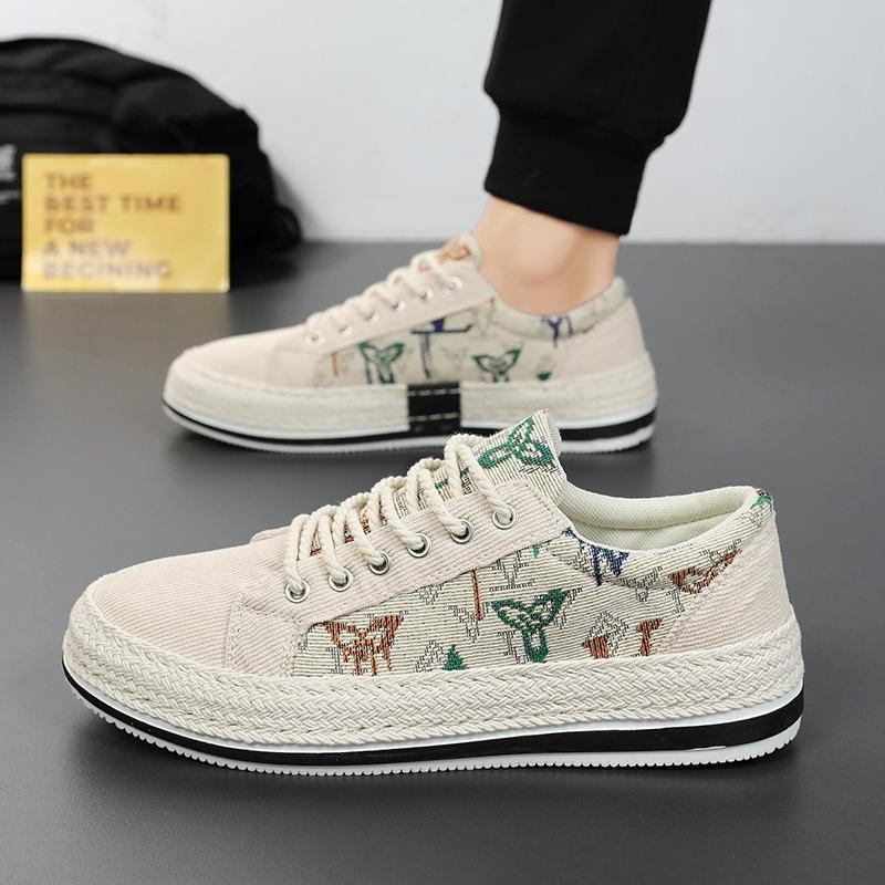 Мужская парусиновая обувь Мужские уличные модные универсальные кроссовки Тканевые дышащие вулканизированные туфли ручной работы Удобные туфли на плоской подошве