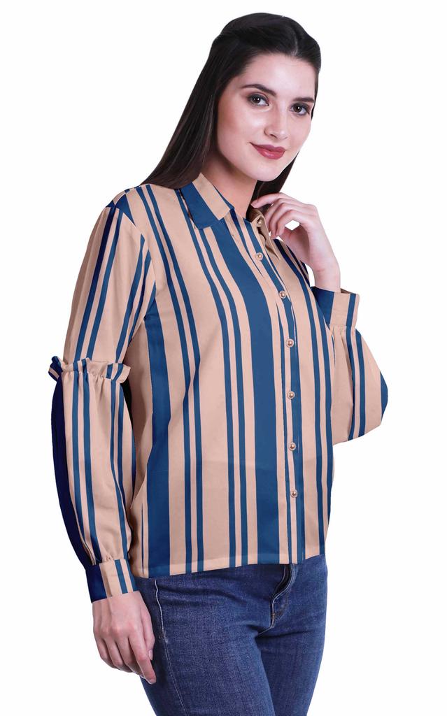Moomaya Printed Long Sleeve Top For Women Classic CollarA  SummerA  Button Up