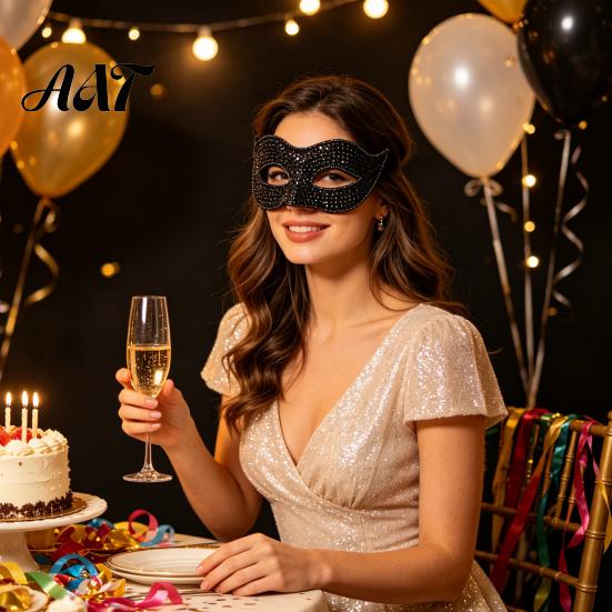 Decorative Party Face Masque Bling Rhinestone Masquerade for Women, Sparkly Venetian Half Mysterious Accessory Eye Halloween, Mardi Gras, Prom