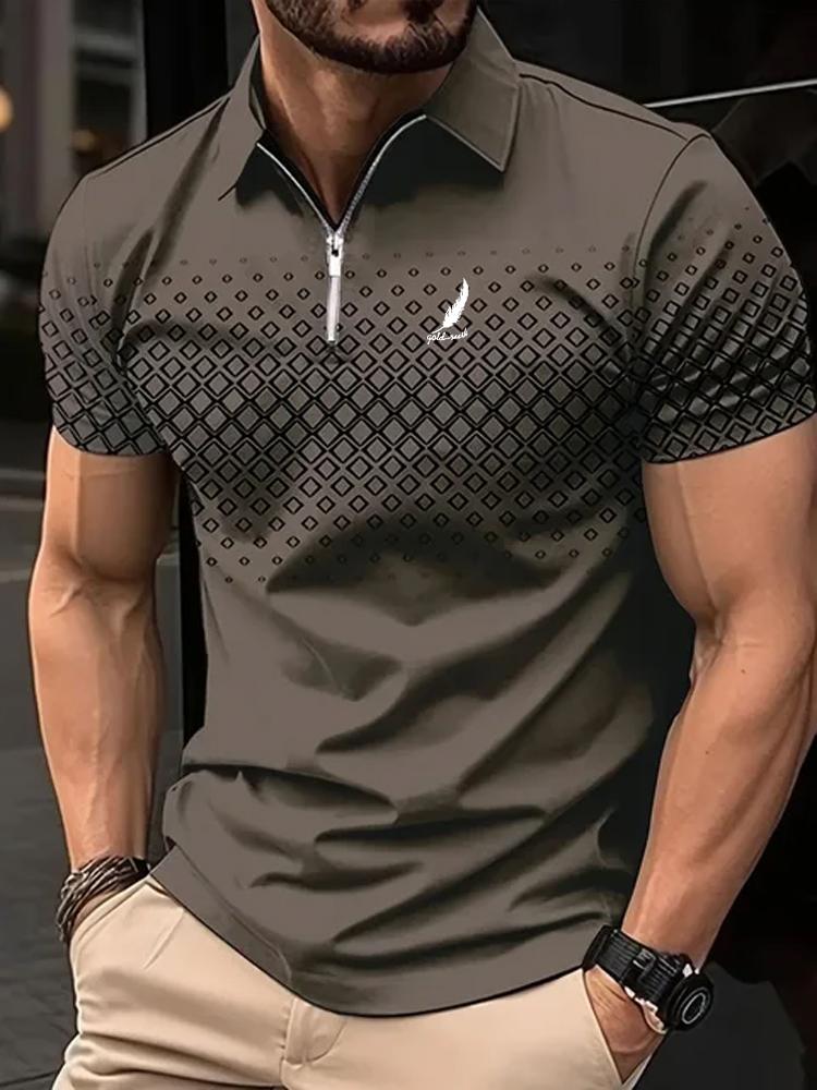 Поло с геометрическим узором и линейным узором для мужчин с коротким рукавом, повседневное, летнее, с принтом, отложным воротником, полиэстер
