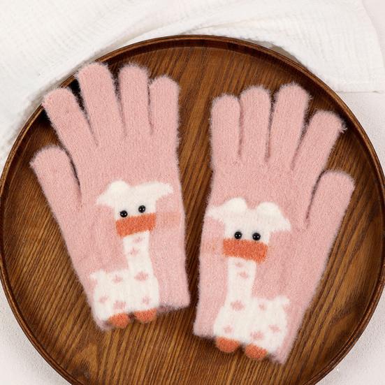 1 пара женских вязаных перчаток с жирафом, зимние теплые толстые перчатки с сенсорным экраном, для велоспорта на открытом воздухе