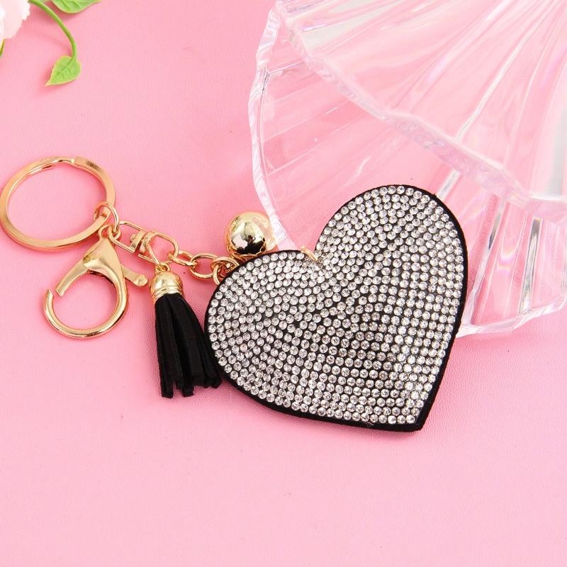 Rhinestone Heart Solid Color Bag Charm Keychain Key Ring Pendant Gift Backpack Wallet Pendant Small Gift Fashion Metal Bag Charm Travel Accessories