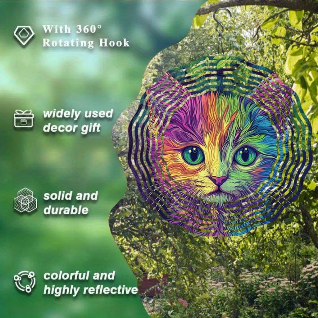 Очаровательный красочный котенок, ветряной спиннер, колокольчик ветра, 2D, металлический, для сада, патио, уличный подвесной орнамент для Дня благодарения, Рождества