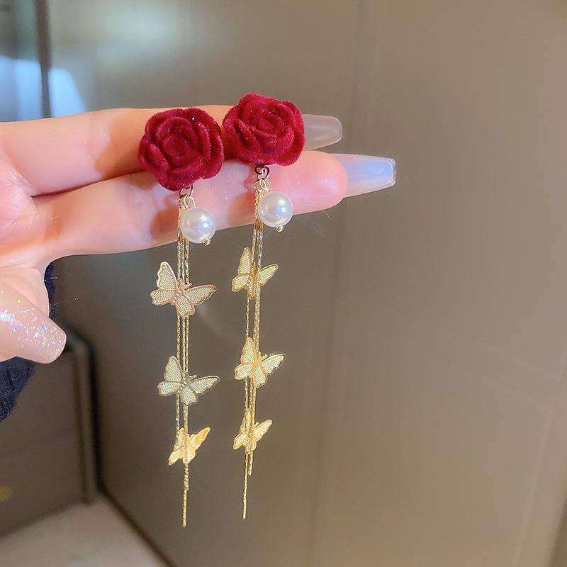 Vintage Red Flocking Earrings Collection Bow Knot Earstuds Vintage Style Earrings Jewelry Gift