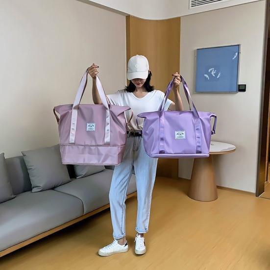 20-35L Women Travel Bag Large Capacity Zipper Closure Retractable Bottom Firm Stitching Great Load Bearing Foldable Duffel Bag Shoulder Overnight Bag