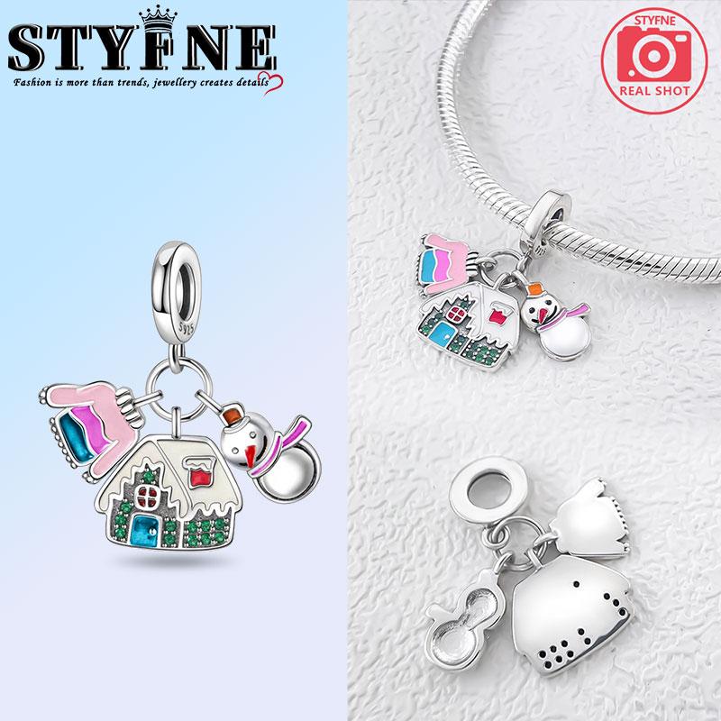 Медь Рождественский Снеговик Дом Елка Колокольчики Шармы Бусины Подвеска Для Оригинального Браслета Женская Девичья Ювелирные Изделия