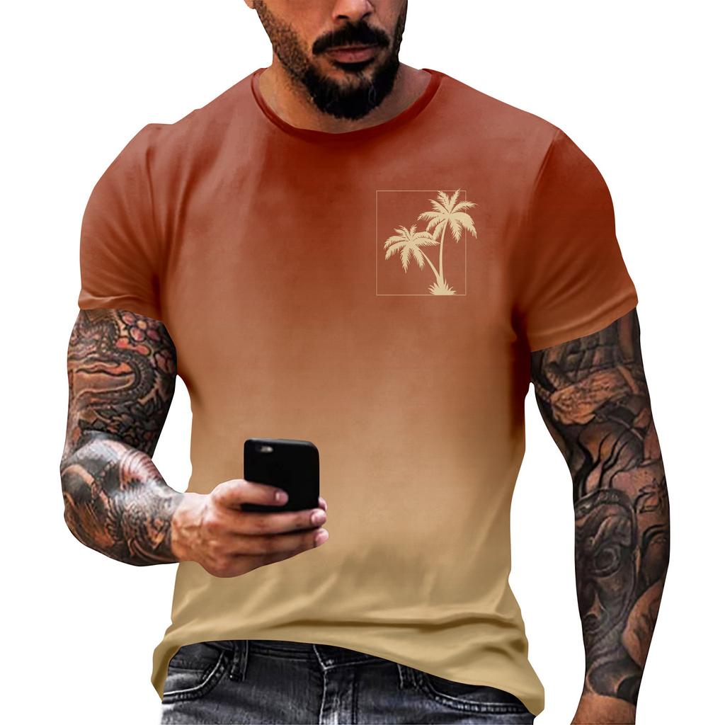 Гавайский принт - мужская повседневная футболка с круглым вырезом и короткими рукавами