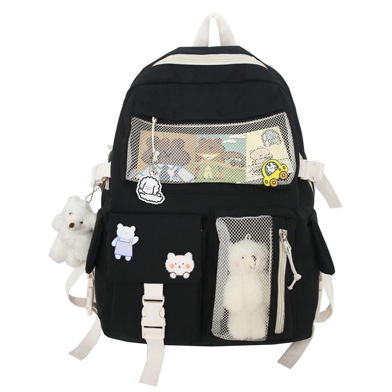 Buckle Badge School Backpack Candy Color Fashion Cute Schoolbag Shoulder Student Bag Teenage Girls College Backpack