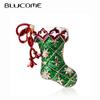 Christmas Enamal Brooch Green Sock Shape Corsage for Women Men Kids Clothes Hat Hijab Pin Christmas Accessories Gifts