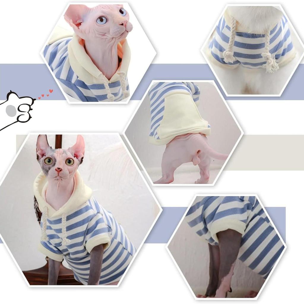Breathable Striped Hairless Cat Sweater Hoodie for Spring, Autumn, and Winter